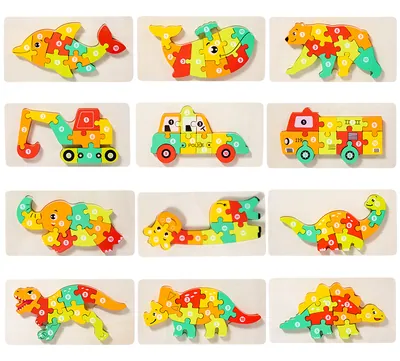12 Style Wooden 3d Animal Car Puzzle Board Children's Montessori Puzzles Game DIY Toys For Kids — wooden puzzles & tangrams wholesale