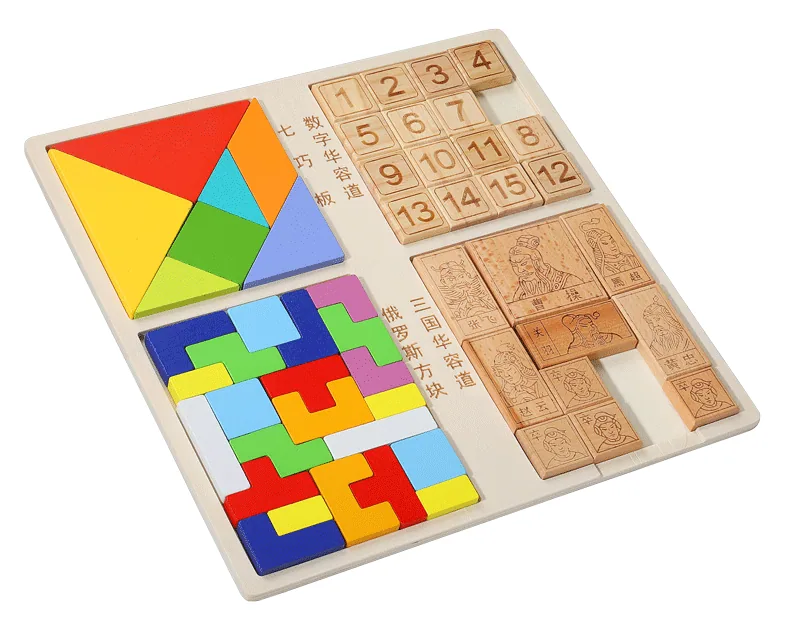 4 In 1intelligence Training Toy Tangram Jigsaw Puzzles Toy Wooden Funny Puzzles Board — wooden puzzles & tangrams wholesale