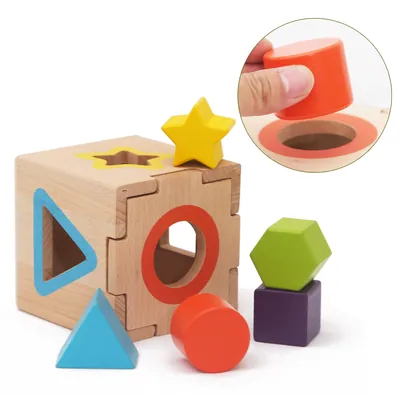 Montessori Children's Wooden Educational Set Includes Beads & Giraffe Shape Matching Box view 4