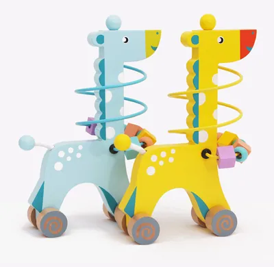 Montessori Children's Wooden Educational Set Includes Beads & Giraffe Shape Matching Box view 2