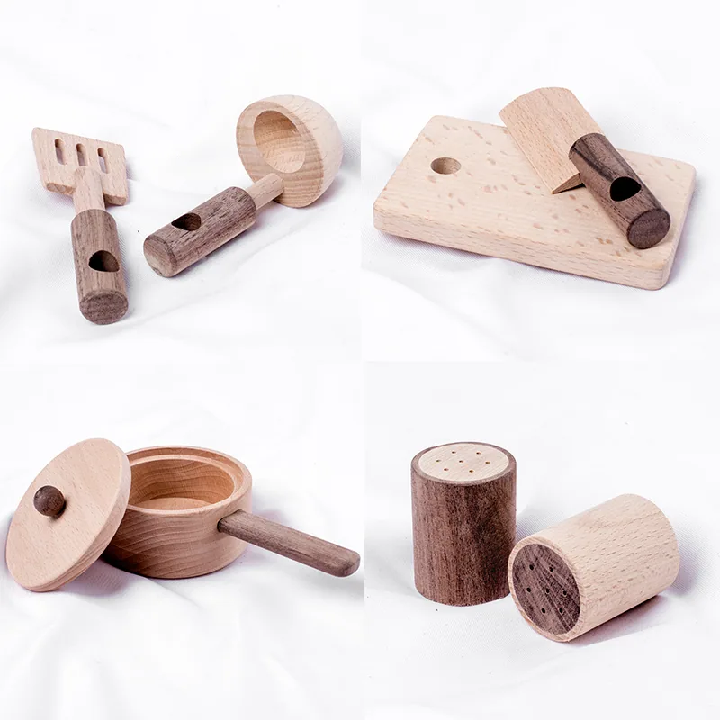 Mini Wooden Table Play Kitchen Toy Set with Cooking Accessories Original Wood Color Unisex — wooden pretend play & role play wholesale