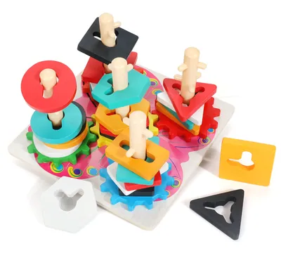 Unisex Geometric Wooden Shape Block Set Educational Sorting & Stacking Toys Stacker Toy — wooden building blocks & construction wholesale