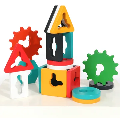 Unisex Geometric Wooden Shape Block Set Educational Sorting & Stacking Toys Stacker Toy view 3