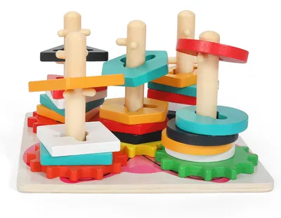 Unisex Geometric Wooden Shape Block Set Educational Sorting & Stacking Toys Stacker Toy view 4