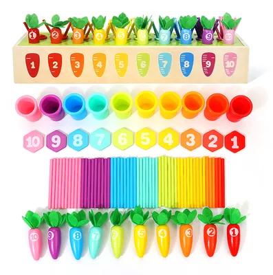 Montessori Children Wooden Counting Sticks Carrot Color Sorting Game Preschool Educational — wooden math & teaching aids wholesale