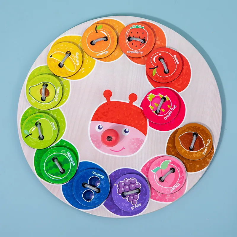 Unisex Montessori Baby Educational Wooden Toys Set Children Early Learning Beads Lacing Board — wooden montessori & early learning wholesale