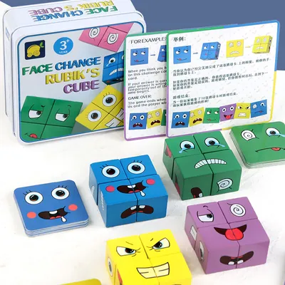Unisex Wooden Expressions Magic Cube Puzzle Block Toy for Logical Thinking & Brain Training — wooden building blocks & construction wholesale