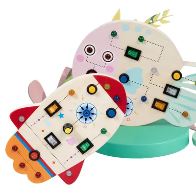 Unisex Newest Montessori Animal Led Light Busy Board Switch Toys Educational Wooden Car Toy view 4