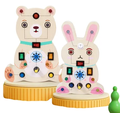 Unisex Newest Montessori Animal Led Light Busy Board Switch Toys Educational Wooden Car Toy view 3