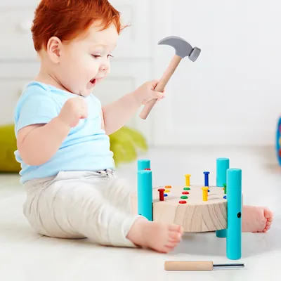 Toddler Gift Wooden Puzzle Find Match Toy with Screw Blocks Children's Workbench for Pounding — wooden puzzles & tangrams wholesale
