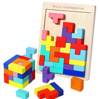 Wooden Jigsaw Puzzle Russian Building Blocks Early Education Shape Matching Puzzle Children's — wooden puzzles & tangrams wholesale