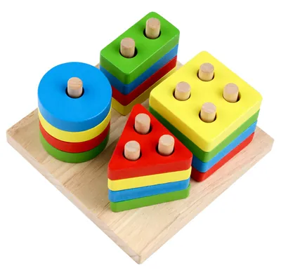 Factory Wooden Stacking Block Puzzle Board DIY Color Geometric Shape Sorter Matching Games view 2