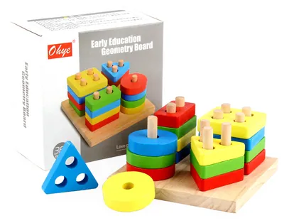 Factory Wooden Stacking Block Puzzle Board DIY Color Geometric Shape Sorter Matching Games view 3