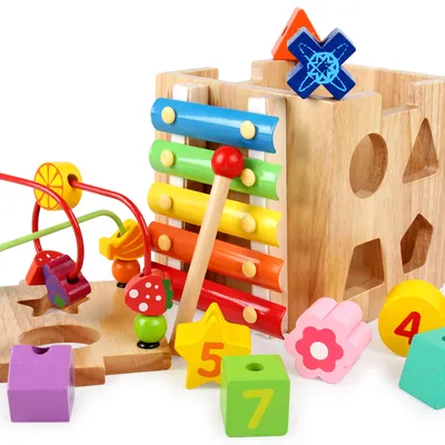 Multifunctional Four-Sided Intelligence Box Toy Mini Wooden Educational Bead Colorful Round — wooden montessori & early learning wholesale