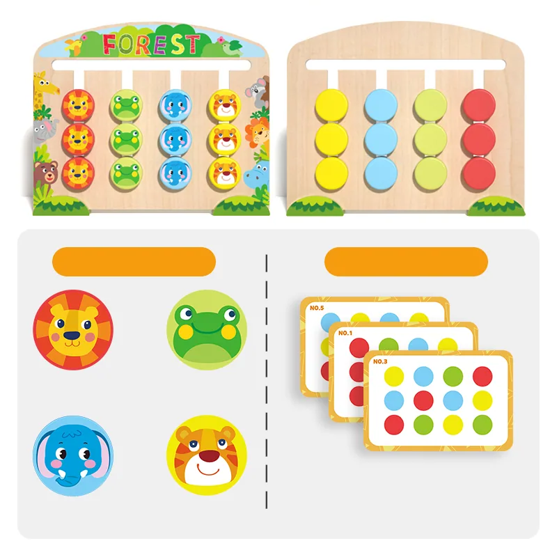 Puzzle Toy Color Shape Matching Wooden Toy Fruit Four Color Go Chess Game Children Learn — wooden puzzles & tangrams wholesale