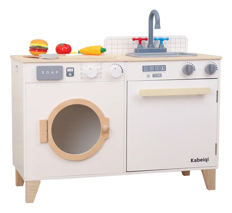 Noble White Wooden Kitchen Toy Set Unisex Pretend Play House with Washing Machine Child Wood — wooden pretend play & role play wholesale