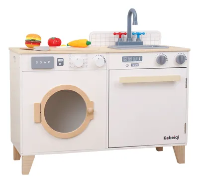 Noble White Wooden Kitchen Toy Set Unisex Pretend Play House with Washing Machine Child Wood view 2