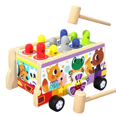 Wanhua Montessori Educational Learning Toys Animal Car Wooden Hammer Whack a Mole Toy Musical view 2