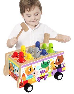 Wanhua Montessori Educational Learning Toys Animal Car Wooden Hammer Whack a Mole Toy Musical view 3