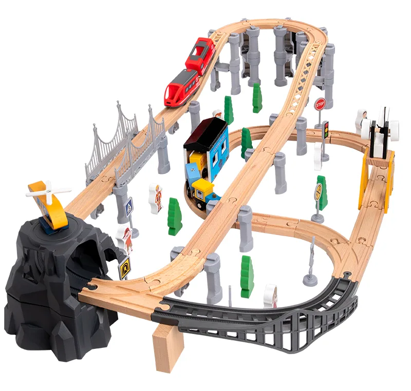 85pcs Wood Railway Train Set DIY Assemble Toys Wooden Train Airport Track Set Slot Toys — wooden vehicles, tracks & ramps wholesale
