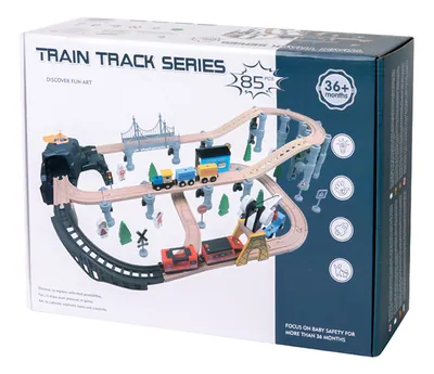 85pcs Wood Railway Train Set DIY Assemble Toys Wooden Train Airport Track Set Slot Toys view 2