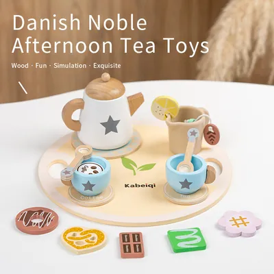 Ts Unisex 15pcs Wooden Afternoon Tea Pretend Play Kitchen Accessories Educational Food Play — wooden pretend play & role play wholesale