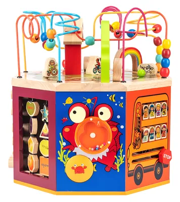 High Grade Multifunction 8 Sides Busy Board Box Educational Musical 3d Bead Wooden Maze — wooden sensory & busy boards wholesale