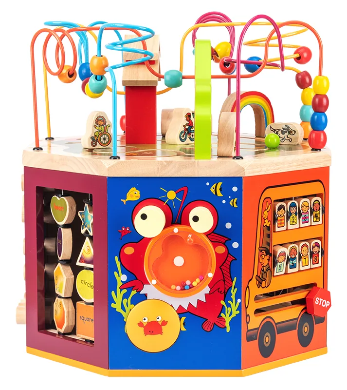 High Grade Multifunction 8 Sides Busy Board Box Educational Musical 3d Bead Wooden Maze — wooden sensory & busy boards wholesale