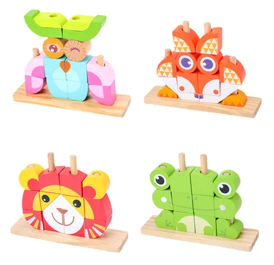 Mutants Animal Building Blocks Toy Educational Wooden Stacking DIY Game Set Model Toy for Kids — wooden building blocks & construction wholesale