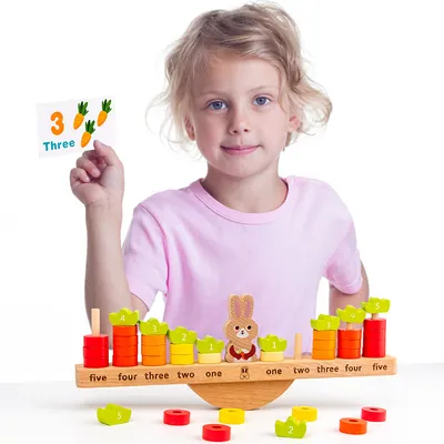 BeiYang Montessori Match Game Wooden Balance Stacking Blocks for Kids 3-5 Iron Number Counting view 2
