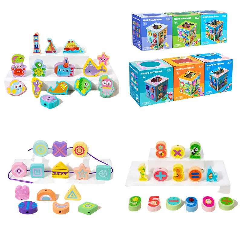 Unisex Montessori Sensory Sorting Wooden Toys Baby Parish S Matching Threading Games Fine — wooden montessori & early learning wholesale