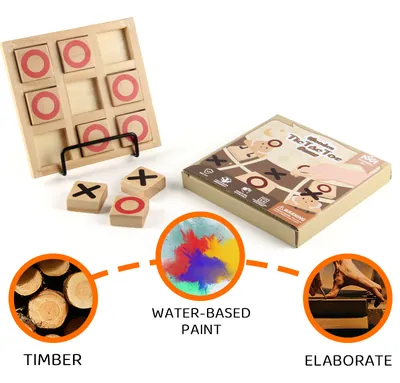 Unisex Classic Xo Chess Game Solid Wooden Travel Toy for Kids 2-4 Years and 5-7 Years Fight view 2