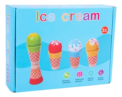 Shape Matching Toy Wood Cute Design Cups And Balls Stacking Blocks Creative Cartoon Ice Cream — wooden pretend play & role play wholesale
