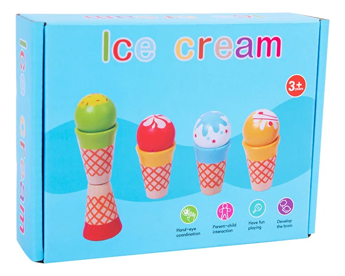 Shape Matching Toy Wood Cute Design Cups And Balls Stacking Blocks Creative Cartoon Ice Cream — wooden pretend play & role play wholesale