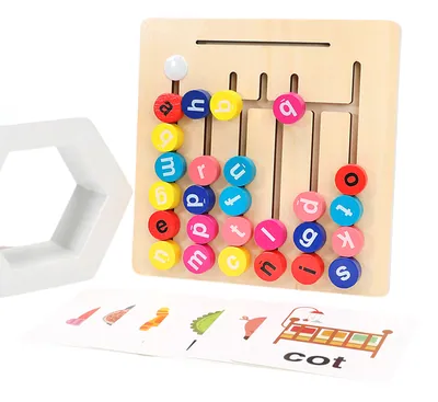 Solid Wood Alphabet Maze Puzzle Logical Thinking Toy for Unisex Kids 2-4 Years Features Car & view 3