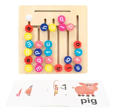 Solid Wood Alphabet Maze Puzzle Logical Thinking Toy for Unisex Kids 2-4 Years Features Car & view 2