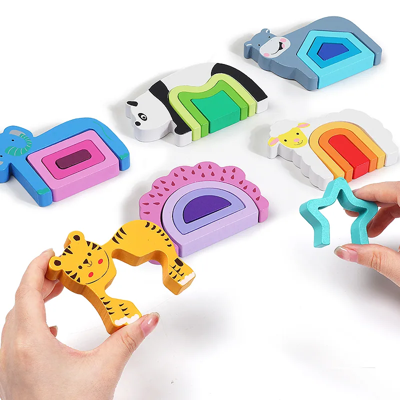 Unisex Wooden S Matching Puzzle Toy Early Education Montessori Building Block for Children — wooden building blocks & construction wholesale