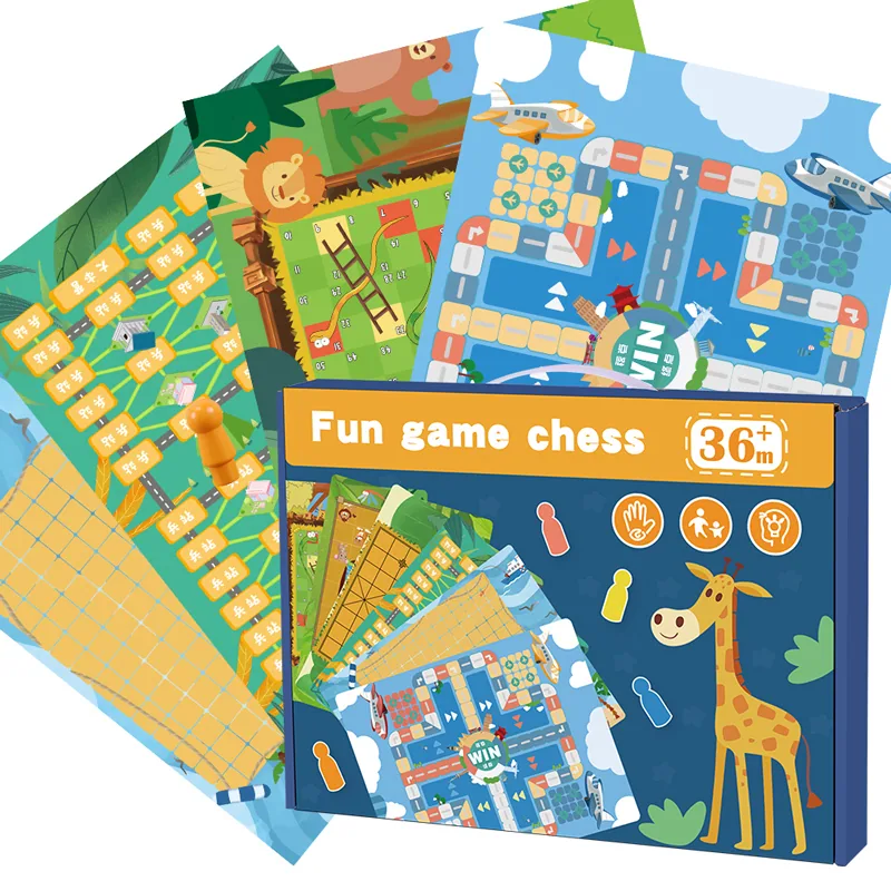 Unisex 6-in-1 Tabletop Multifunction Wood Game Set Includes Gobang Flying Chess Snake Chess — wooden board games & logic wholesale