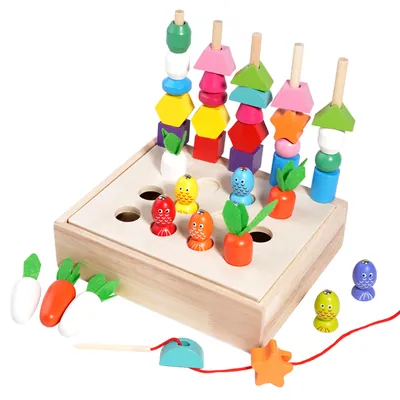 Sequencing & Stacking Block Toys Montessori Wooden Lacing Beads 2-4 Year Old Toddler Kids — wooden bead mazes & fine motor wholesale