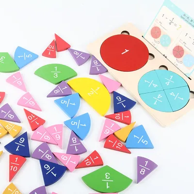 Montessori Learning Puzzle Toys Wooden Fraction Mathematics Card Games for Toddlers Kids Early view 3
