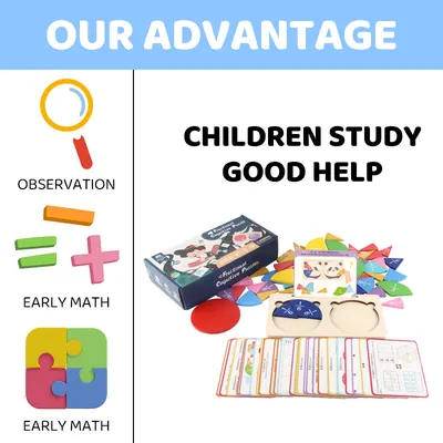 Montessori Learning Puzzle Toys Wooden Fraction Mathematics Card Games for Toddlers Kids Early — wooden math & teaching aids wholesale
