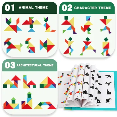 Magnetic Tangram Puzzle Jigsaw Wooden Toys for Kids Educational Early Shape DIY Toy for 2 to 4 — wooden puzzles & tangrams wholesale