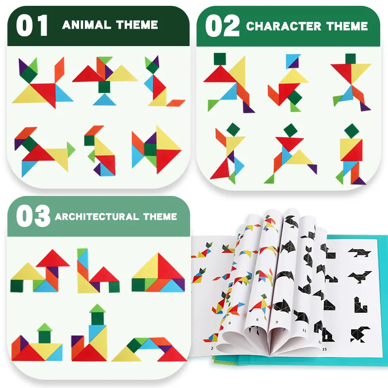 Magnetic Tangram Puzzle Jigsaw Wooden Toys for Kids Educational Early Shape DIY Toy for 2 to 4 — wooden puzzles & tangrams wholesale