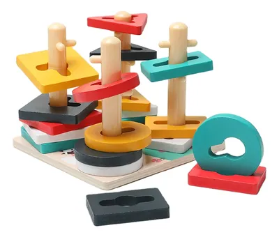 Wooden Sorting &amp Stacking Toys Geometry Shape Sorter Toys Puzzle Stacking Toys For Kids view 2