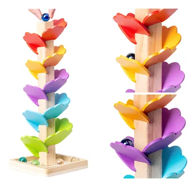 Unisex Wooden Falling Ball Game Colorful Leaf Tower Preschool Early Educational Track Toys view 3