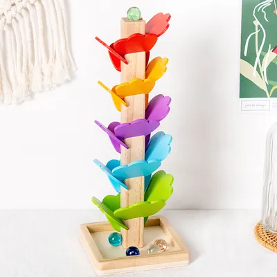 Unisex Wooden Falling Ball Game Colorful Leaf Tower Preschool Early Educational Track Toys view 4