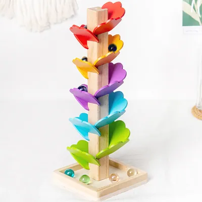 Unisex Wooden Falling Ball Game Colorful Leaf Tower Preschool Early Educational Track Toys — wooden building blocks & construction wholesale