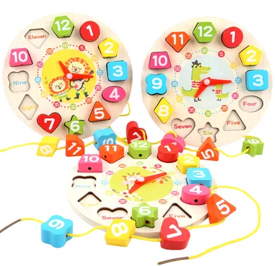 Montessori Penguin Pattern Clock Toys for 2-4 Years Set of Wooden Props Teaching Time Number view 2