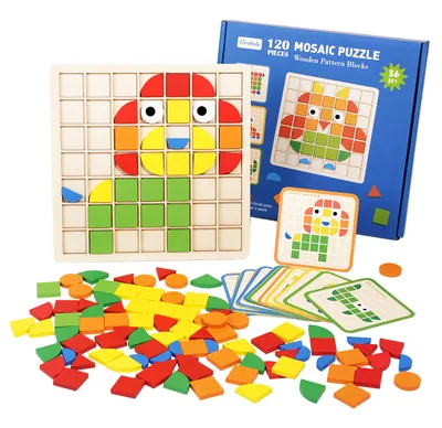 3d Creative Shape Mosaic Puzzle Wooden Pattern Blocks Jigsaw Puzzles For Toddler Shape Color — wooden puzzles & tangrams wholesale
