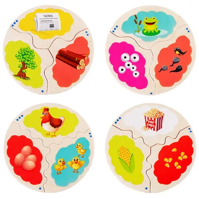 12pcs Wood Jigsaw Puzzles for Children Biological Evolution Growth Preschool Education Toys — wooden puzzles & tangrams wholesale